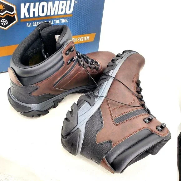 KhombuBoots Men's 8 Leather Outdoor Winter Rugged Lug Weatherproof Snow Shoes